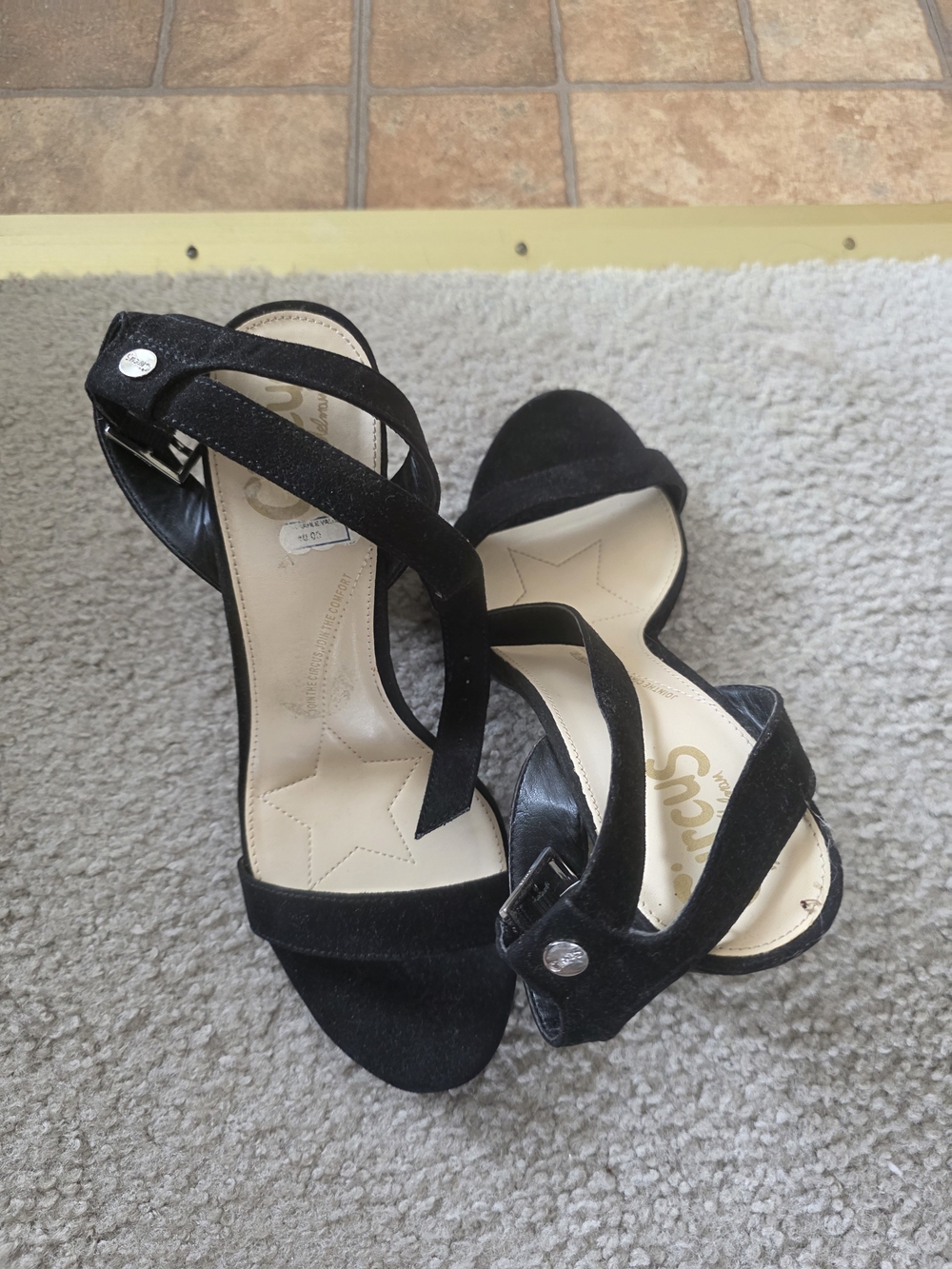 Cyrus Black Suede Crisscross Heel Sandals